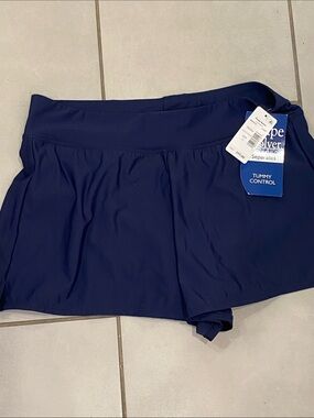 Shape Solver Navy Tummy Control One-Piece Swim Shorts NWT size 12